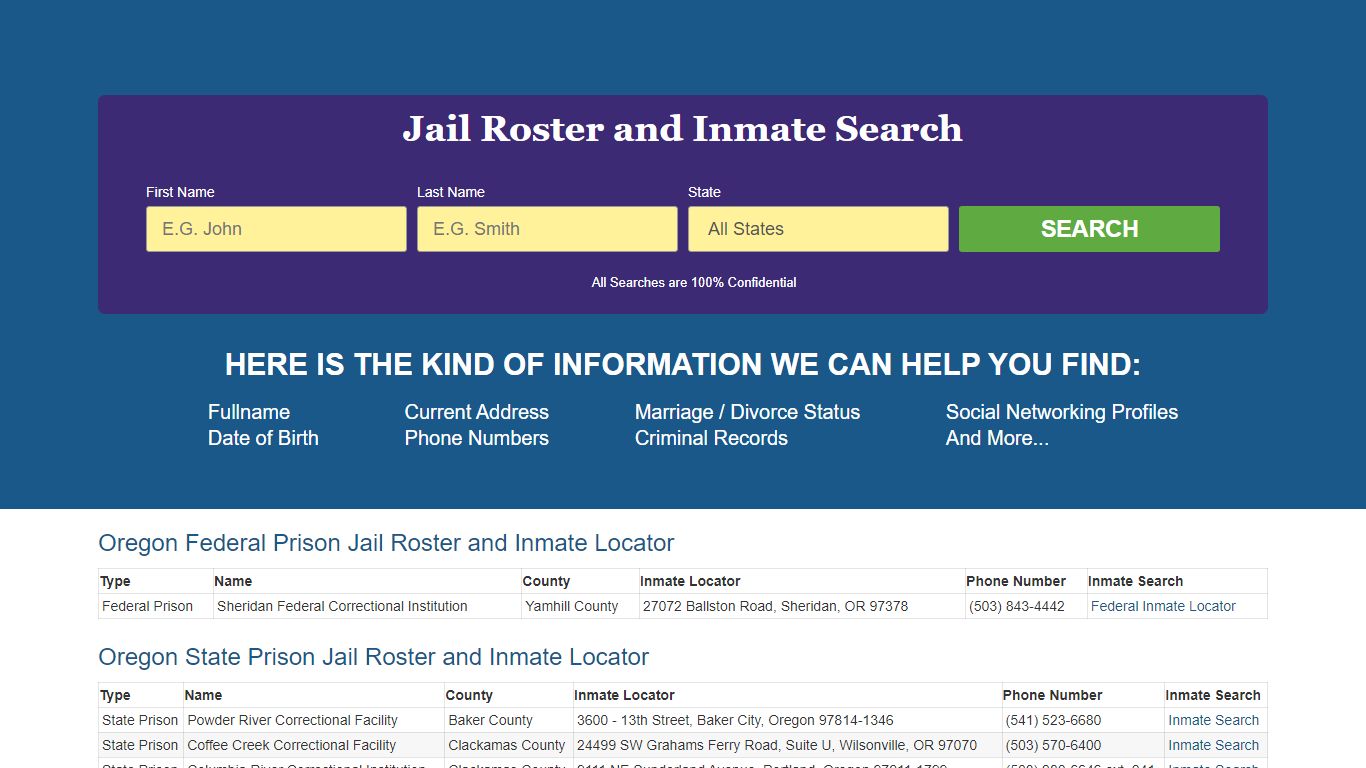 Jail Roster and Inmate Locator in Oregon Search Online